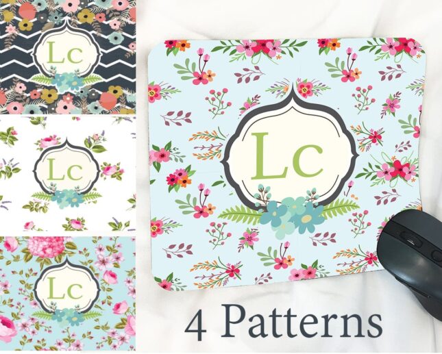 4 patterns mouse pads set 1 Floral Monogrammed Mouse Pad