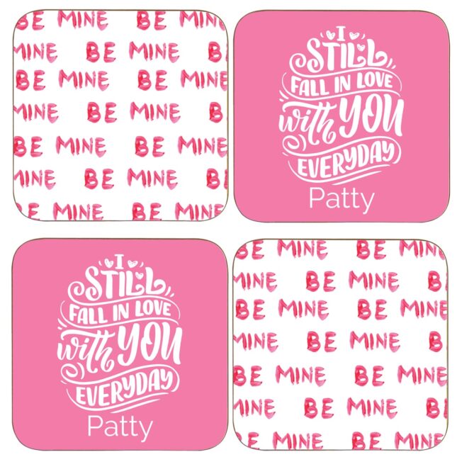 3.75x3.75 I still fall in love with you and be mine coasters pink Personalized I Still Fall in Love with You Be Mine Coasters Set of 4 | Custom Cork Coasters