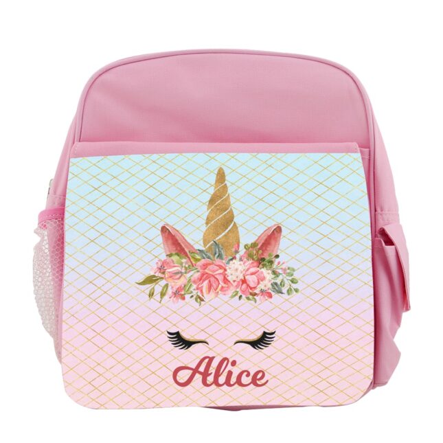 Pink personalized unicorn backpack Personalized Unicorn Kids Backpack