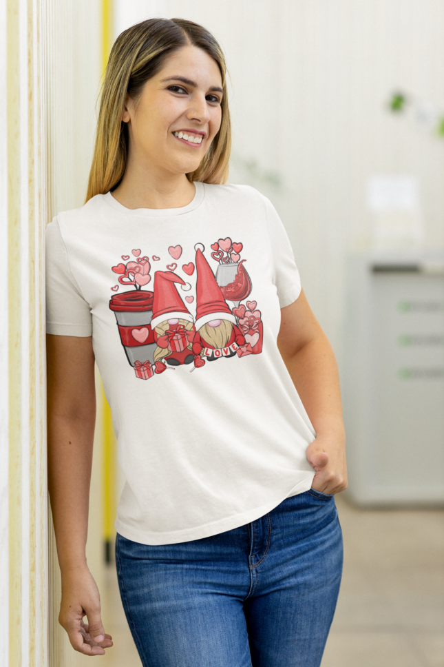 valentines gnomes 2 Valentine's Gnomes Cotton T-Shirt for Women